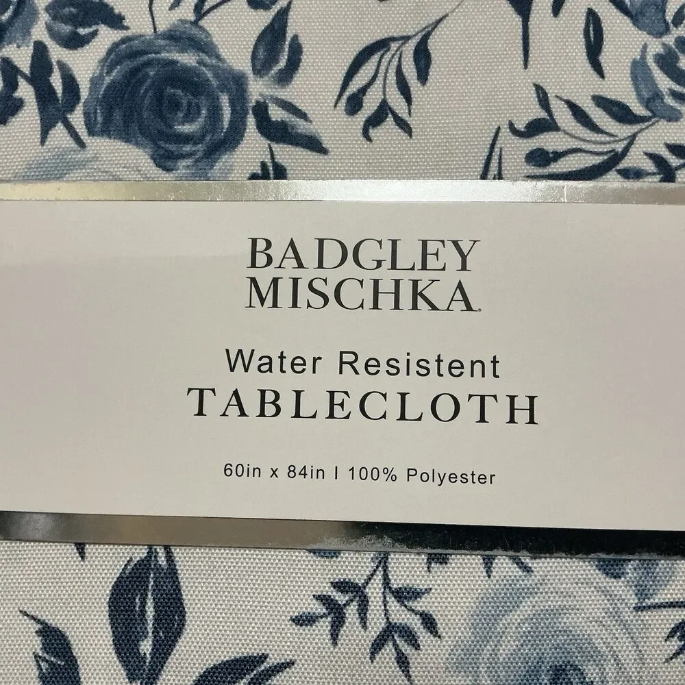 Badgley Mischka Fabric Tablecloth 60 X 84 Blue Floral Oblong Indoor Outdoor